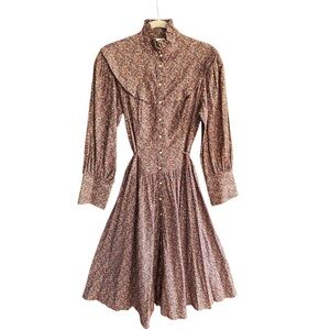 VINTAGE‎ 80s Prairie Peasant Drop Waist Puff Dress Floral Donna Morgan Nonstop S